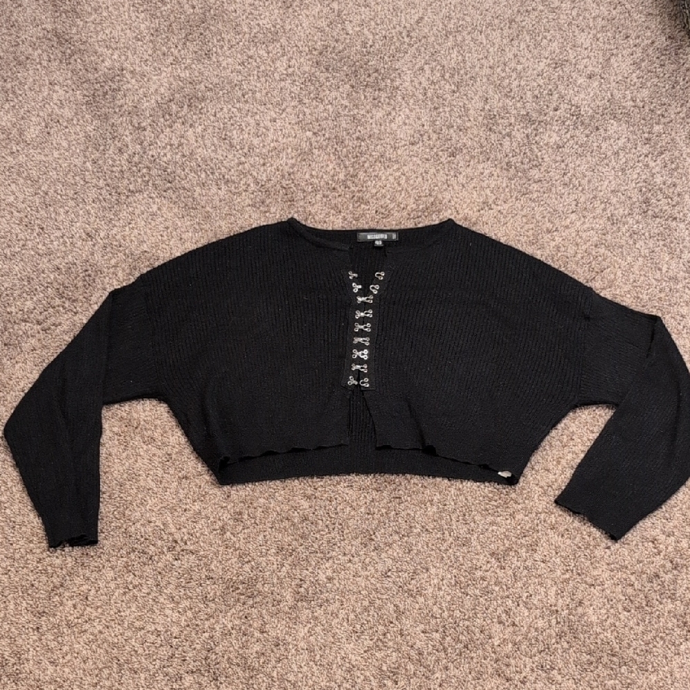 Missguided Black Ribbed Top with Eyelet Detail